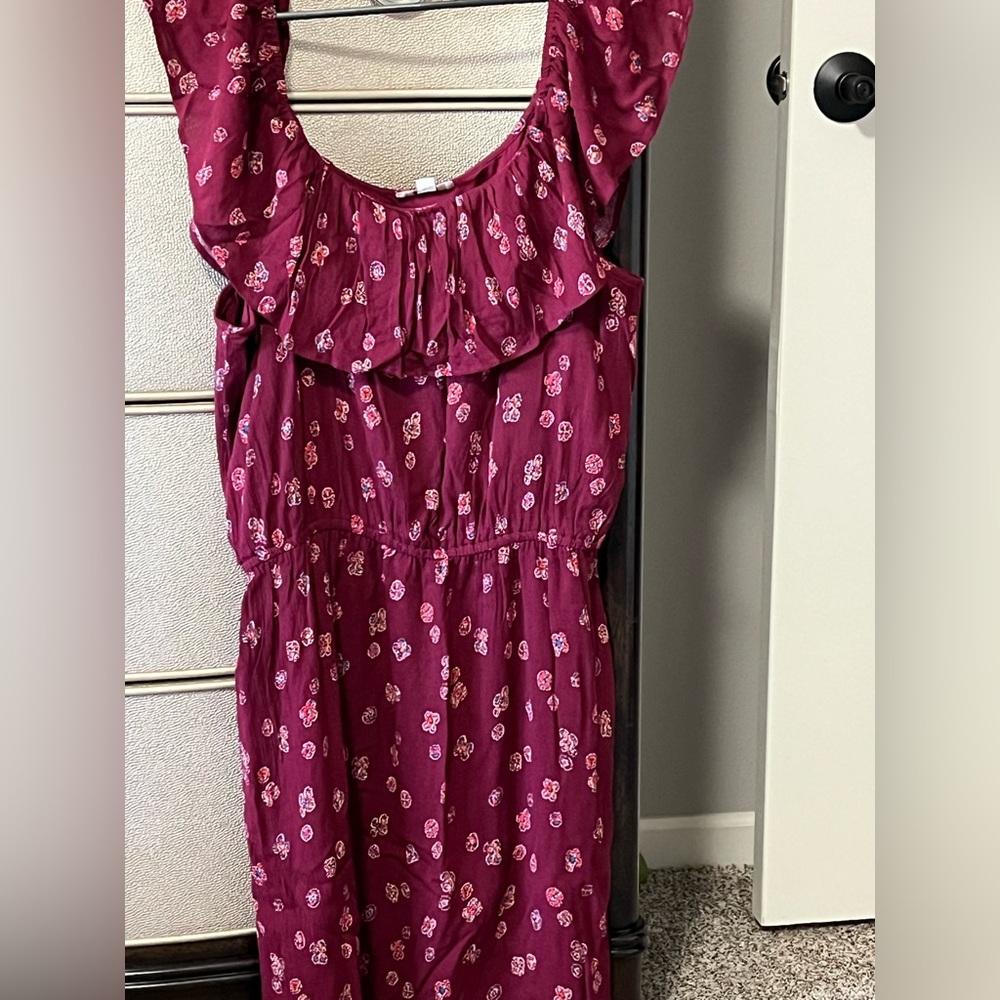 Floral Burgundy Dress with Ruffle Detail